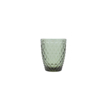 Szklanka Amefa Diamond 220 ml w kolorze dymnym. Naczynie o geometrycznym, diamentowym tłoczeniu na całej powierzchni, wykonane z grubego, półprzezroczystego