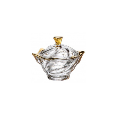 Bomboniera kryształowa Bohemia Flamenco Soft Gold o średnicy 20,5 cm. Eleganckie naczynie z przejrzystego szkła z falistą fakturą oraz złotymi wykończeniami
