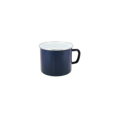 Granatowy garnek do mleka Elo 1,6 l w stylu emaliowanym z wygodnym uchwytem. Wewnątrz biała powłoka z widoczną podziałką miarki 1,5 l oraz 1,5 qt.