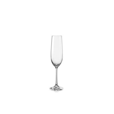 Elegancki kieliszek do szampana Viola marki Bohemia o pojemności 190 ml. Smukła, przezroczysta czasza na wysokiej nóżce, widok z przodu na białym tle.