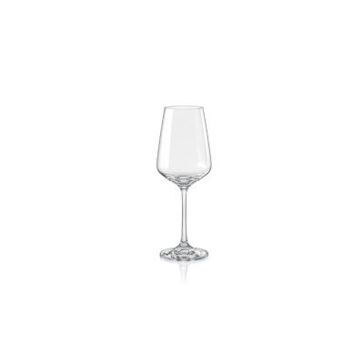 Elegancki kieliszek do wina Sandra marki Bohemia o pojemności 250 ml. Przezroczyste szkło o klasycznym, smukłym kształcie na wysokiej nóżce, widok z przodu.