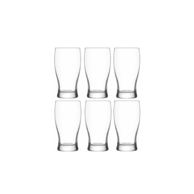 Zestaw sześciu szklanek do piwa LAV BELEK o pojemności 580 ml. Przezroczyste naczynia o klasycznym, lekko zwężanym ku dołowi kształcie, ustawione w dwóch