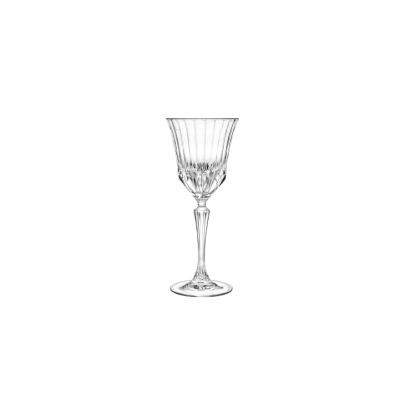 Kieliszek do wina Adagio marki RCR o pojemności 280 ml. Przezroczyste szkło kryształowe z eleganckimi pionowymi żłobieniami i ozdobnym, fasetowanym trzonem.