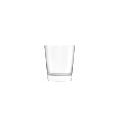Przezroczysta szklanka Onis Rock Steady o pojemności 385 ml. Klasyczne naczynie z grubym dnem, widoczne w ujęciu frontalnym na białym tle.