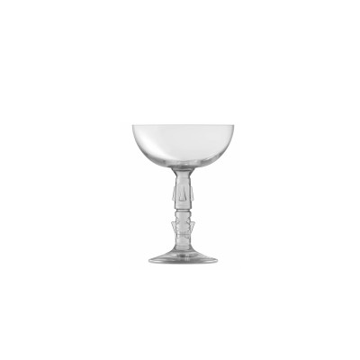 Przezroczysty kieliszek Tiki Clear marki Onis o pojemności 250 ml z ozdobną nóżką w kształcie rzeźbionego totemu, widoczny na białym tle.