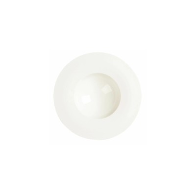 Biały, głęboki talerz RAK Porcelain White Gold o pojemności 620 ml. Minimalistyczne naczynie z szerokim rantem, widok z góry na gładką, porcelanową