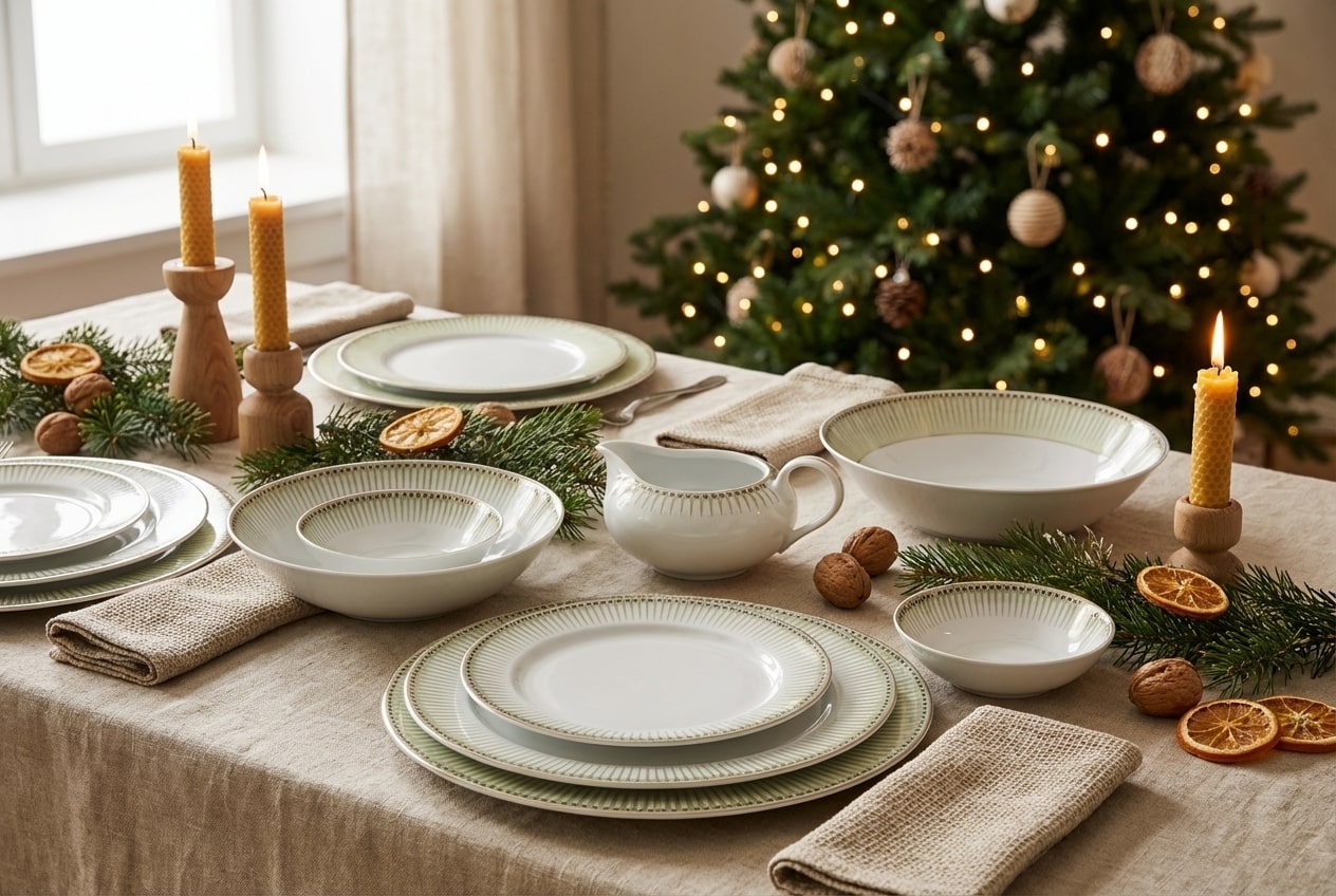 Serwis obiadowy Chodzież Yvonne w eleganckiej aranżacji świątecznej na stole wigilijnym